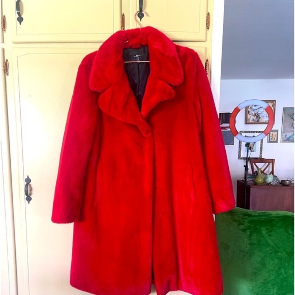 7 for All Mankind Red Faux Fur Coat